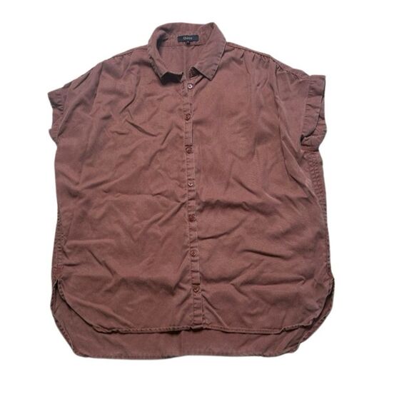 Quince Women’s Short Sleeve Tencel Lyocel Camp Shirt Rust Brown Medium - Picture 2 of 9